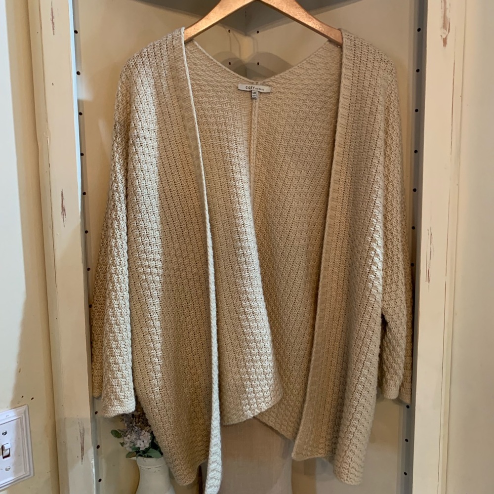Cozy Casual  Cream Knit Shaw, Cardigan, Sweater